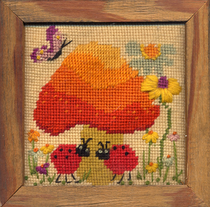 ladybugs under a toadstool needlepoint