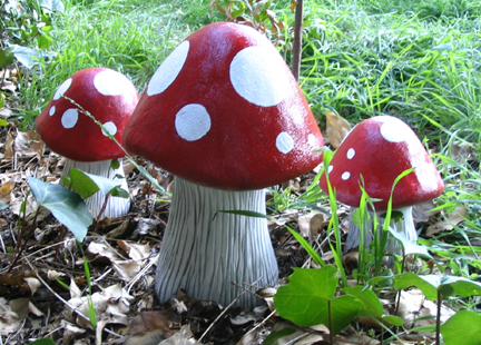 painted mushroom statues